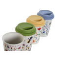 Cup with lid DKD Home Decor Multicolour Flowers 400 ml (4 Units)