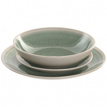 Tableware Home ESPRIT White Green Stoneware 18 Pieces