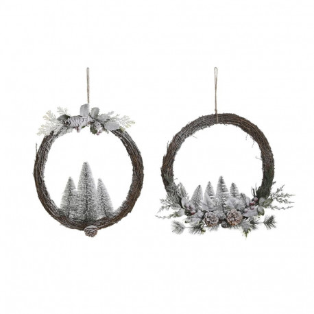 Advent wreathe DKD Home Decor Natural wicker Pineapple Snowfall 46 x 7 x 46 cm (2 Units)