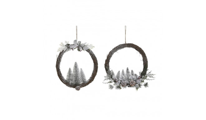 Advent wreathe DKD Home Decor Natural wicker Pineapple Snowfall 46 x 7 x 46 cm (2 Units)