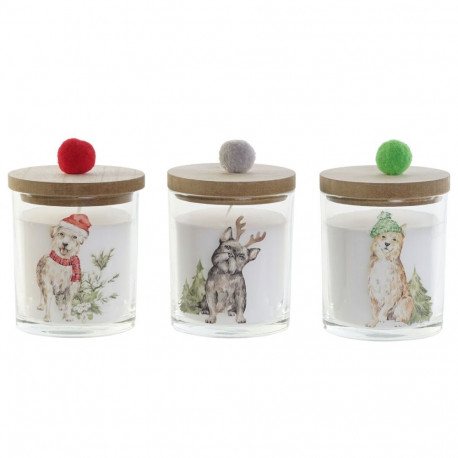 Candle DKD Home Decor Multicolour Pompoms Christmas 8 x 8 x 9 cm 8 x 8 x 11 cm (3 Units) (2 Units)