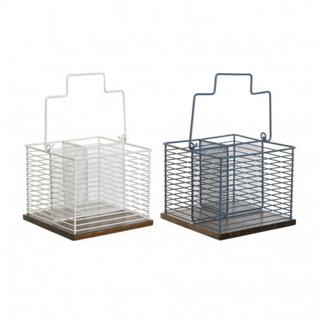 Söögiriistade korv DKD Home Decor Sinine Valge Metall Kummipuu 18 x 18 x 15 cm (2 Ühikut)