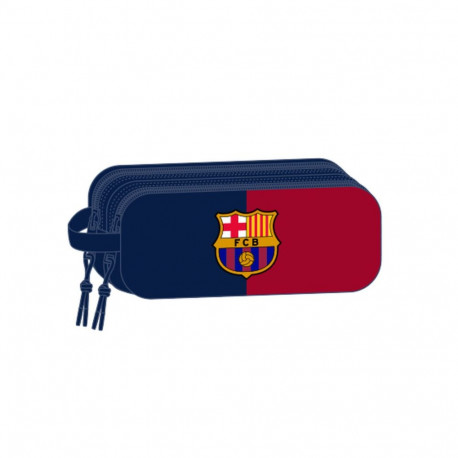 Kahe tõmblukuga pliiatsikarp F.C. Barcelona Sinine Kastanpruun 21 x 8 x 6 cm 3D