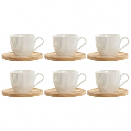 Komplekt: Kuus Tassi ja Taldrik Home ESPRIT Valge Naturaalne Bambus Portselan 220 ml
