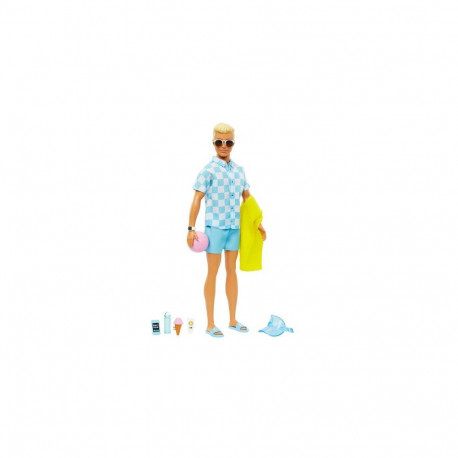 Barbie Blonde Ken Doll with Swim Trunks and Beach-Themed Accessories
