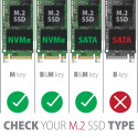 EEM2-GTS2 USB-C korpus Gen2 M.2 NVMe/SATA S