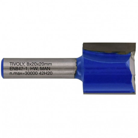 Straight slot cutter, 20x8 mm, 8mm shank