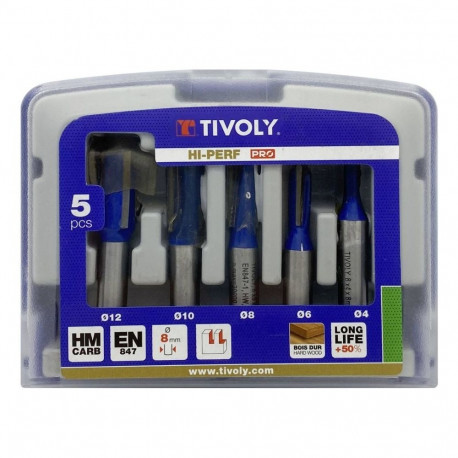 Straight slotting cutters set 4 / 6 / 8 / 10 / 12mm, 8mm shank, 5 pcs