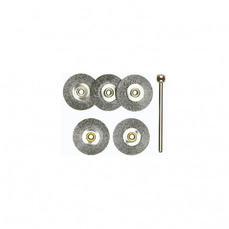 Stainless steel wire wheel brushes, Ø 22 mm, 5 pcs. + arbor