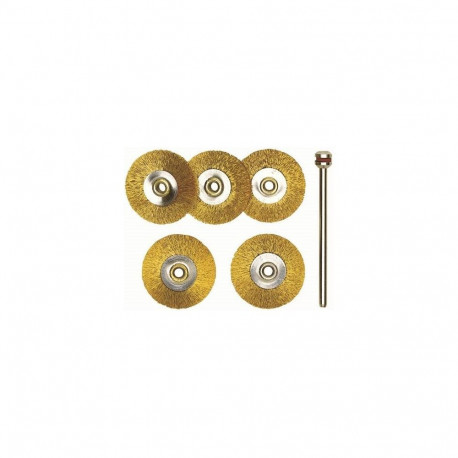 Brass wire wheel brushes, Ø 22 mm, 5 pcs. + arbor