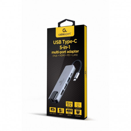 Gembird sülearvuti dokk/portreplikaator A-CM-COMBO5-04 juhtmega USB 3.2 Gen 1 (3.1 Gen 1) Type-C, hõ