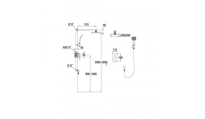 Concealed shower system Blue Water Toronto TOR-ZKP.150C, black matte