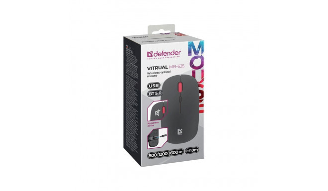 Wireless Mouse - Mouse Defender Virtual MB-635 RF+BT Silent 1600 DPI