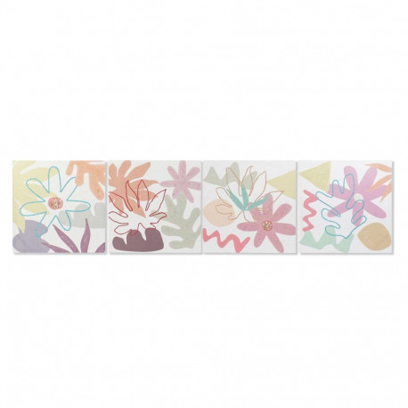 Canvas DKD Home Decor Flowers (60 x 1,8 x 60 cm) (4 Units)