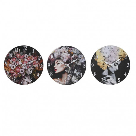 Seinakell DKD Home Decor Must Mitmevärviline Kwiaty Kaasaegne Puit MDF (34 x 4 x 34 cm) (3 Ühikut)