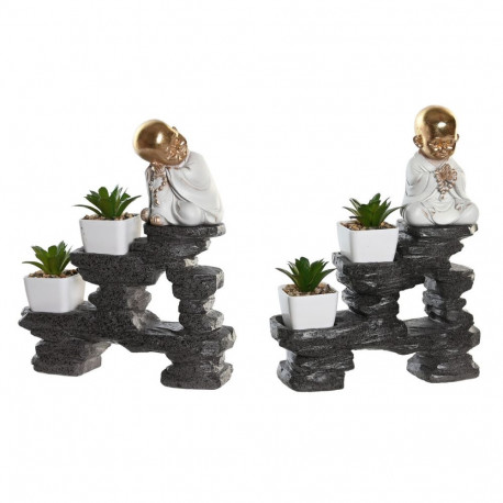 Dekoratiivkuju DKD Home Decor Must Kuldne Valge Vaik Munk Idamaine (21 x 7,5 x 25 cm) (2 Ühikut)
