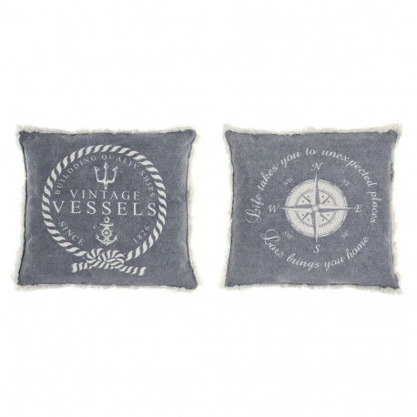 Cushion DKD Home Decor Blue White Fringe Mediterranean Navy 45 x 10 x 45 cm (2 Units)