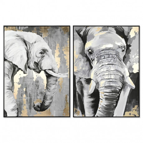 Maal DKD Home Decor Valge Must Hall Kuldne Elevant Koloniaalne 100 x 4 x 140 cm (2 Ühikut)