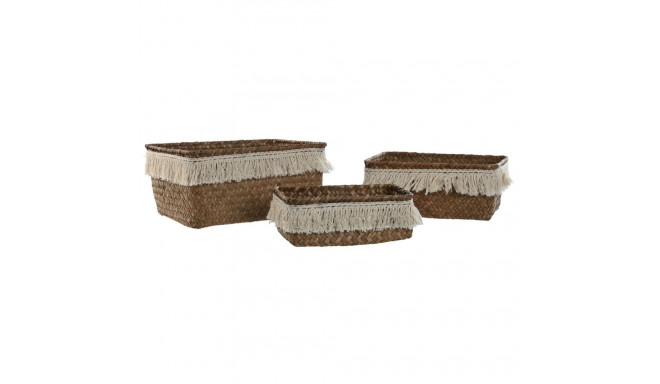Basket set Home ESPRIT Natural Fibre Boho Worn 23 x 17 x 10 cm