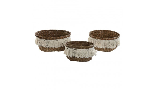 Basket set Home ESPRIT Natural Fibre Boho Worn 16 x 16 x 6 cm
