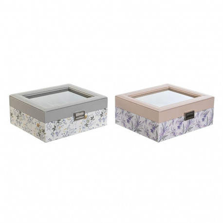 Kella hoiukarp DKD Home Decor Valge Hall Lillla Heleroosa PVC Kristall 22,5 x 19,5 x 9,5 cm (2 Ühiku