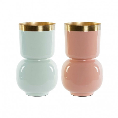 Vaas DKD Home Decor Roheline Kuldne Korallpunane Raud Lakitud 18 x 18 x 31 cm (2 Ühikut)