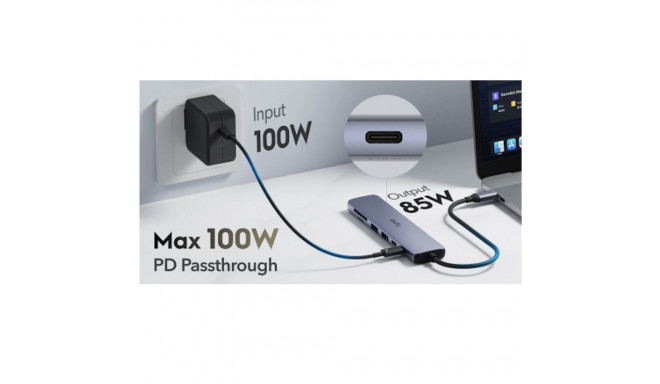 Cudy UH407 PortMate USB-C 7-in-1 Hub 4K 60Hz HDMI USB-C PD USB-A SD TF Aluminum Grey