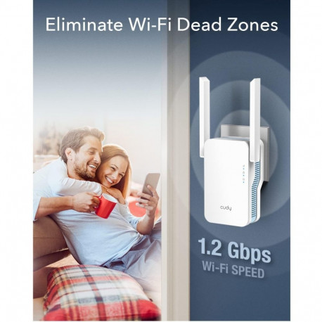 Cudy RE1200 MeshFlex AC1200 WiFi Mesh Repeater Dual Band AP Mode WPS Signal Light Cudy App White