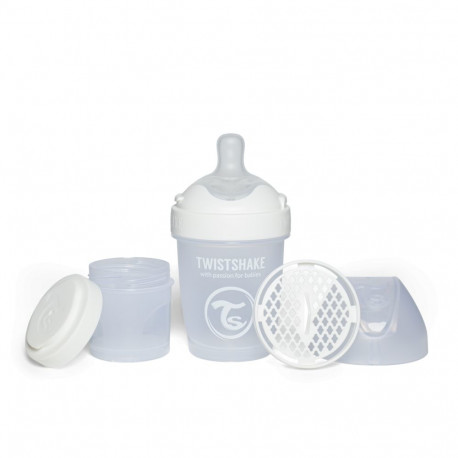 Twistshake Pro Double Anti-Colic Feeding Bottle 180ml Pastel White 79011