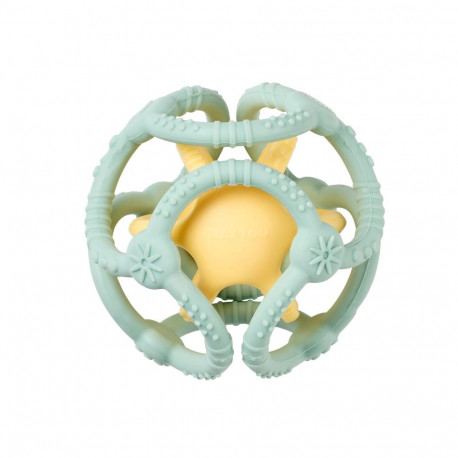 NATTOU Silicone teether and rattle set of 2 balls aqua green and yellow