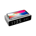 Gembird Digital Alarm Clock with Wireless Charging, Silver