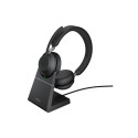 JABRA Evolve2 65 UC stereo on-ear Bluetooth juhtmevaba USB-C mürasummutav must laadimisalusega kõrva