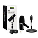 Shure MV7+ must, valge stuudiomikrofon