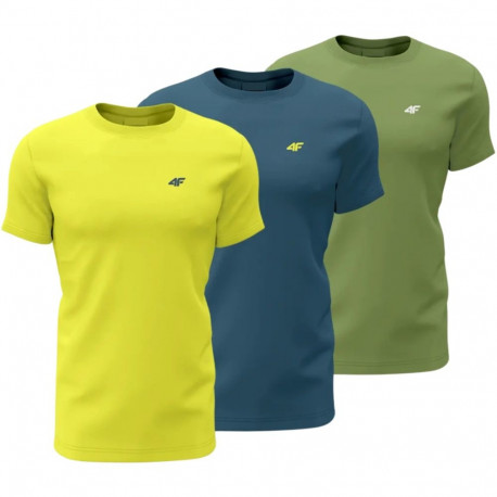 Koszulka męska 4F M1896 3pak oliwkowa, żółta, niebieska 4FWSS24TTSHM1896 90S  L
