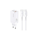 USAMS Charger MT 2xUSB-C+USB GaN 65WT33 PD + USB-C-Lightning 30W kiirlaadimiskaabel valge MTXLOGTL02 USAMS Charger MT 2xUSB-C+USB GaN 65WT33 PD + USB-C-Lightning 30W kiirlaadimiskaabel valge MTXLOGTL02