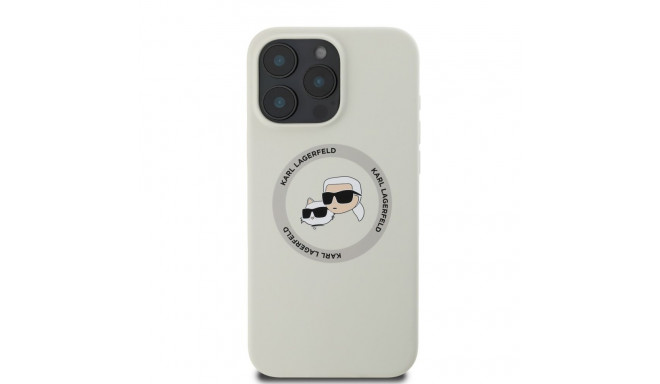 Karl Lagerfeld vedel silikoon K&CH Heads MagSafe ümbris iPhone 16 Pro jaoks beež