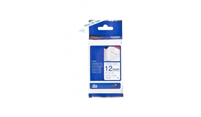 BROTHER TZEFA3 tekstiililint 12mm 3m valge sinine mitte lamineeritud