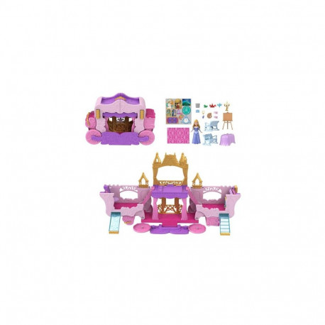Disney Princess Carriage to Castle Transforming Playset with Aurora Small Doll, 4 Figures & 3 Le