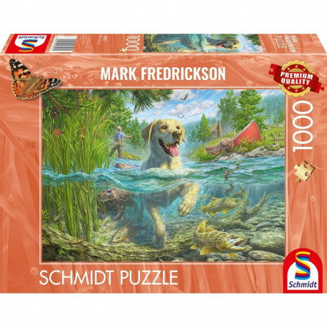 Schmidt Spiele Mark Fredrickson: Dog Love - Yellow Labrador on a Fish Hunt, Puzzle 1000 pieces