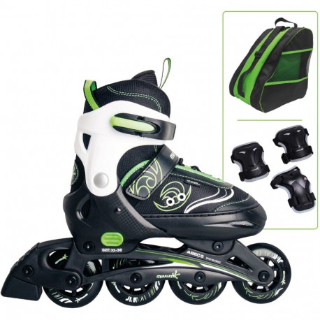 Muuwmi Adjustable Children's Inline Skates Size 29-32 (green/black, including protector set size XS)
