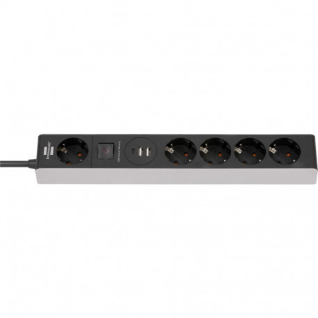 Brennenstuhl 5-way power strip (grey/black, 1.5 meters, 2x USB-A, 1x USB-C Power Delivery)