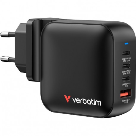 Mini-GaN-Ladegerät 100W 4-Port, 1x USB-A , 3x USB-C (schwarz, PD 3.0, QC 3.0)