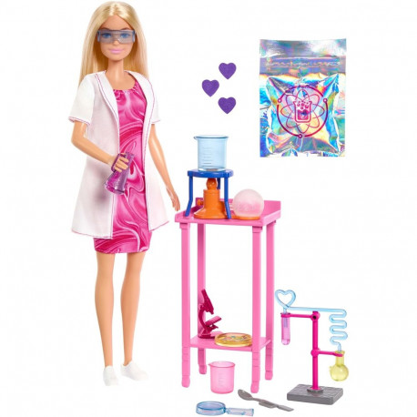 Barbie teadlase nukk ja tarvikud koos blondi moenukuga, laborilaud ja värvimuutvad tarvikud