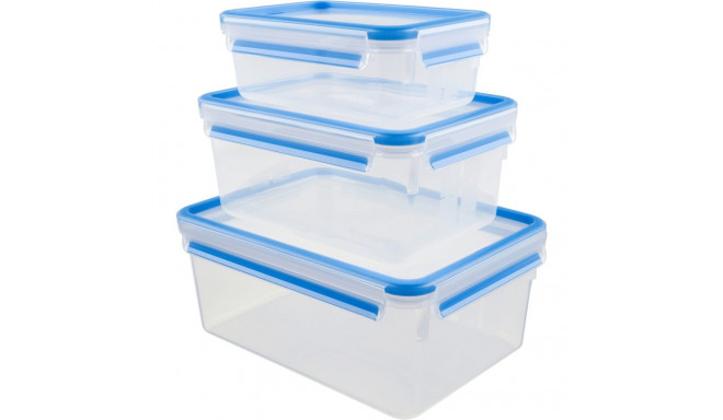 Emsa CLIP & CLOSE food storage container set, 3-piece (transparent/blue, rectangular, 3 containers +