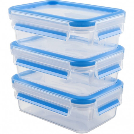CLIP & CLOSE Frischhaltedosen 0,55 Liter (transparent/blau, rechteckig, 3 Stück)