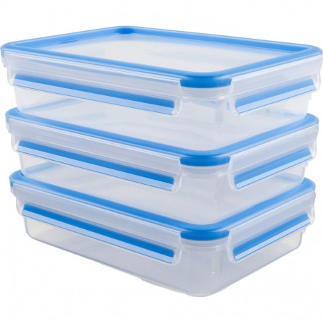 Emsa CLIP & CLOSE food storage containers 1.2 liters (transparent/blue, rectangular, 3 pieces)