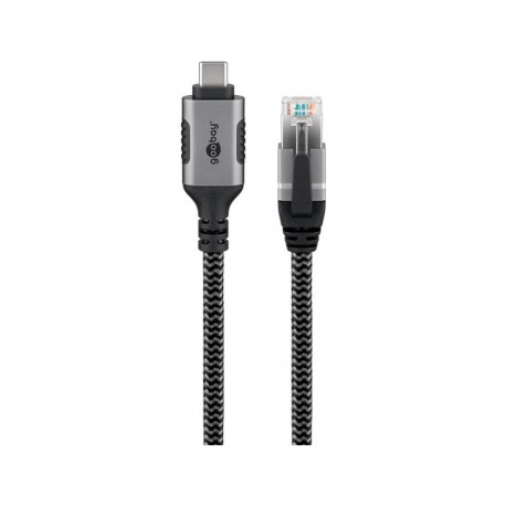 Goobay Ethernet cable USB-C 3.2 Gen2 plug > RJ-45 plug (black/silver, 15 meters, braided textile she