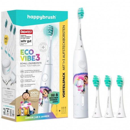 Happybrush ECO VIBE KIDS Agnes + 3 Refills, Electric Toothbrush (white)