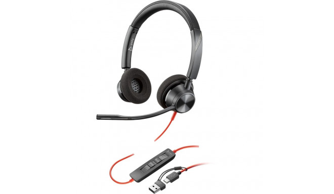 HP Poly Blackwire 3320 USB-C stereo headset + USB-C/A adapter (black)
