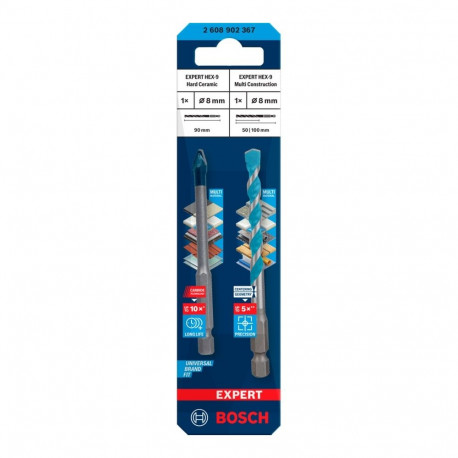 Bosch Expert HEX-9 HardCeramic + HEX-9 MultiConstruction drill bit set, ? 8mm (2-piece)